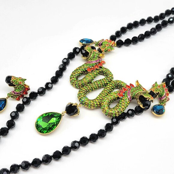 Heidi Daus Long Swarovski Crystal Dragon Statement Necklace and Earring Set